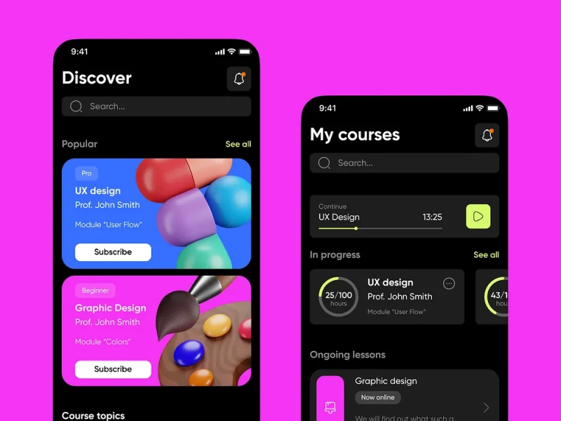 تطبيقات التعليم والتعلم UI design #973