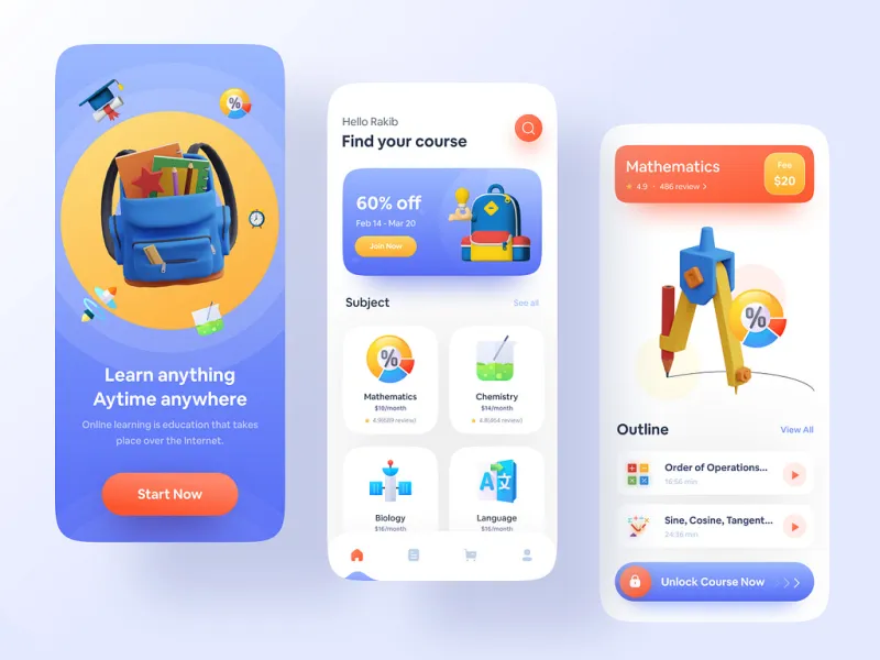 تطبيقات التعليم والتعلم UI design #2290